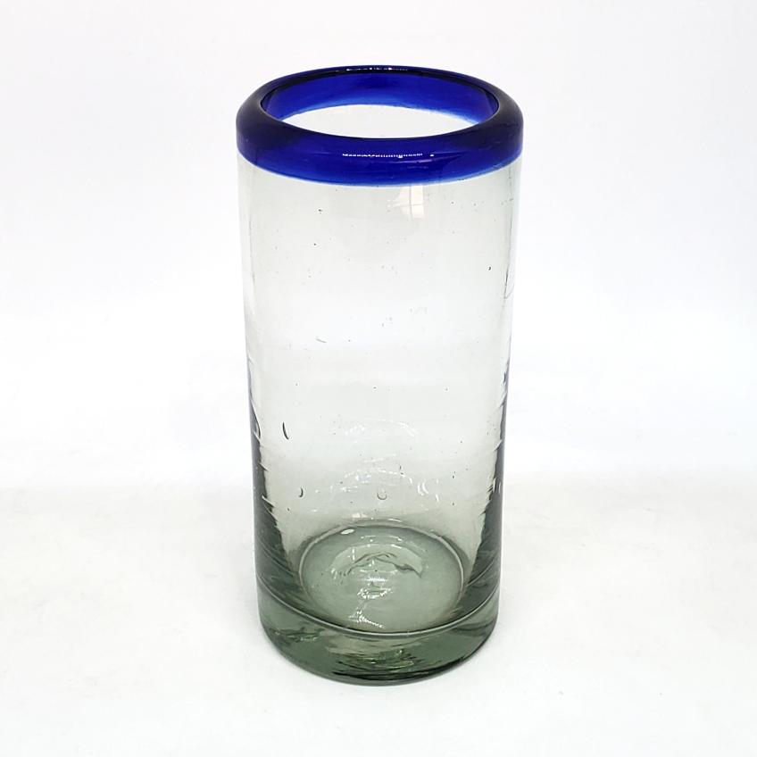Ofertas / Juego de 6 vasos para highball con borde azul cobalto / Éstos artesanales vasos le darán un toque clásico a su bebida favorita.
